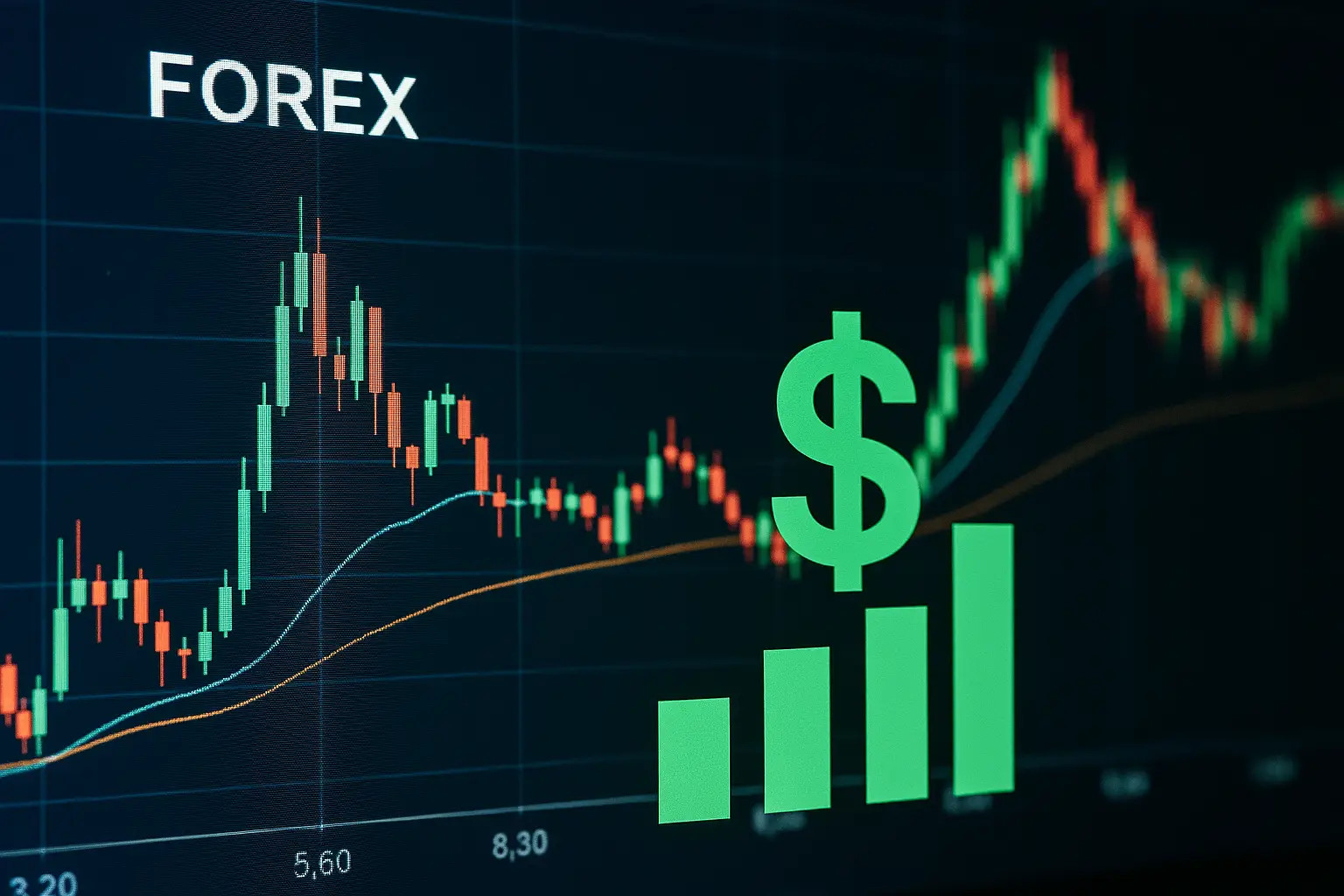 Gráficos do mercado Forex mostrando a volatilidade e o potencial de lucro em dólar.