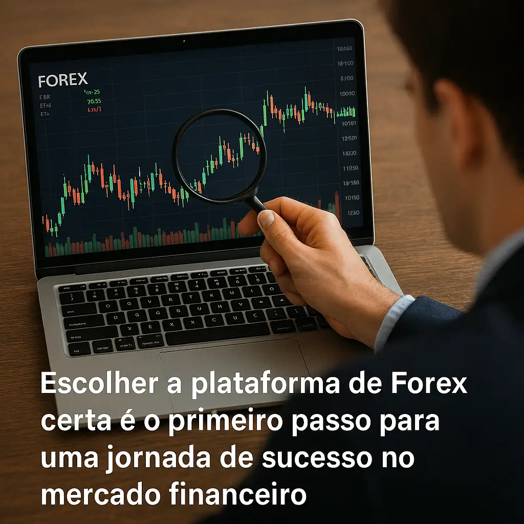 Gráfico de velas do mercado Forex em um laptop, com uma pessoa analisando os dados para decidir qual a melhor plataforma para operar.