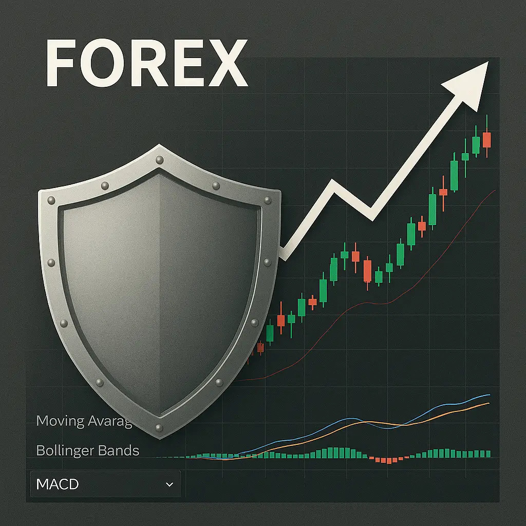 Escudo protegendo um gráfico financeiro, simbolizando a importância do gerenciamento de risco no Forex.