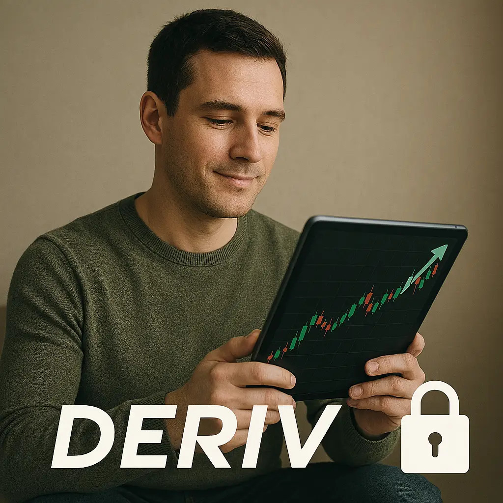 Trader profissional operando com confiança graças a um sólido plano de gerenciamento de risco na plataforma Deriv.