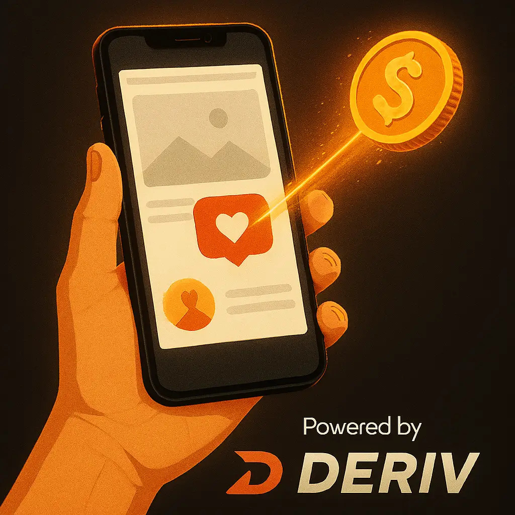 Monetização do engajamento nas redes sociais para afiliados Deriv, transformando curtidas em comissões.