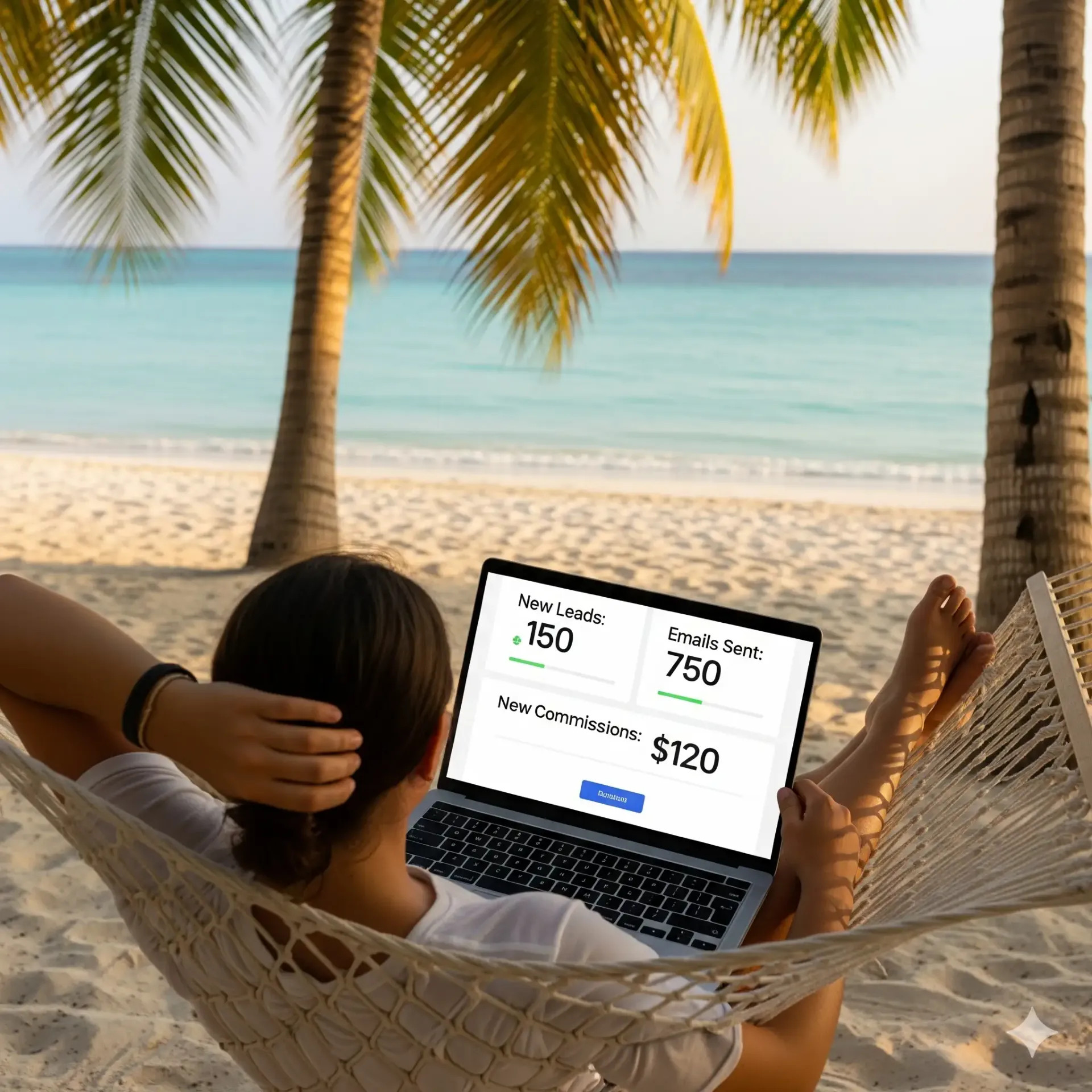 Afiliado Deriv relaxando enquanto seu funil de vendas automático gera leads e comissões.