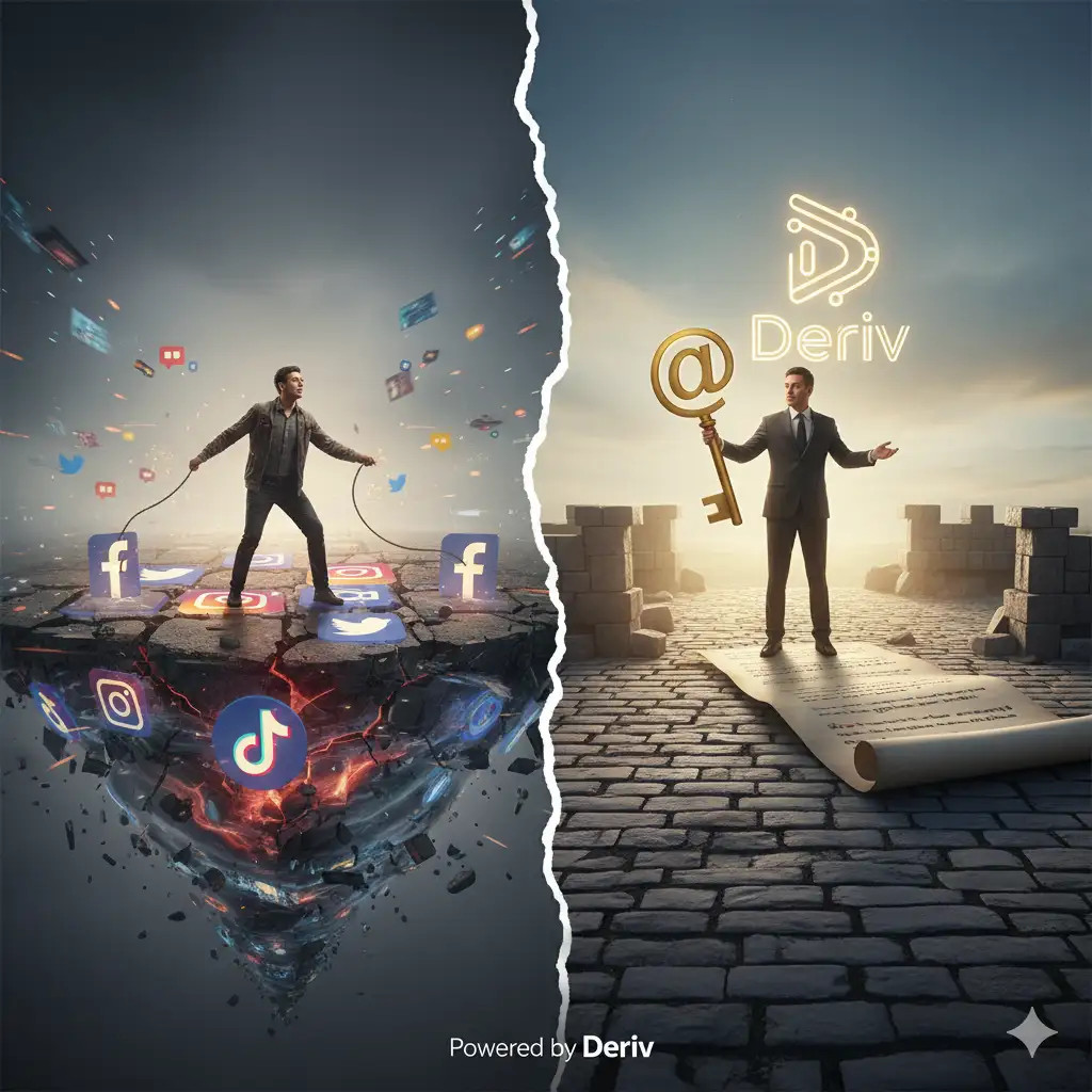 Comparação entre redes sociais (terreno alugado) e e-mail marketing (terreno próprio) para um afiliado Deriv.