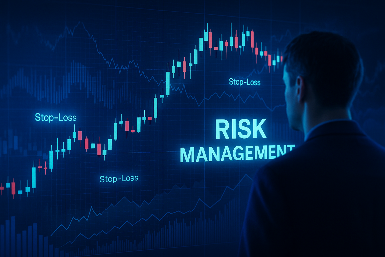 gráfico de velas com marcações de stop-loss representando gestão de risco no Forex