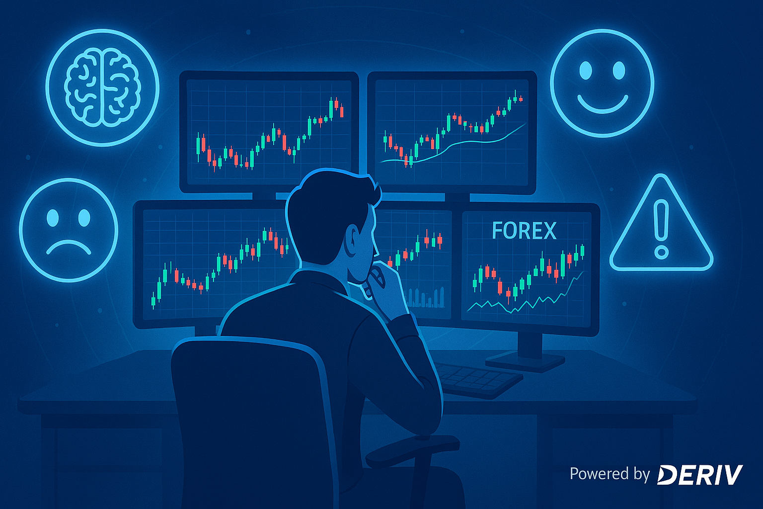 observando gráficos enquanto lida com emoções e decisões no trading