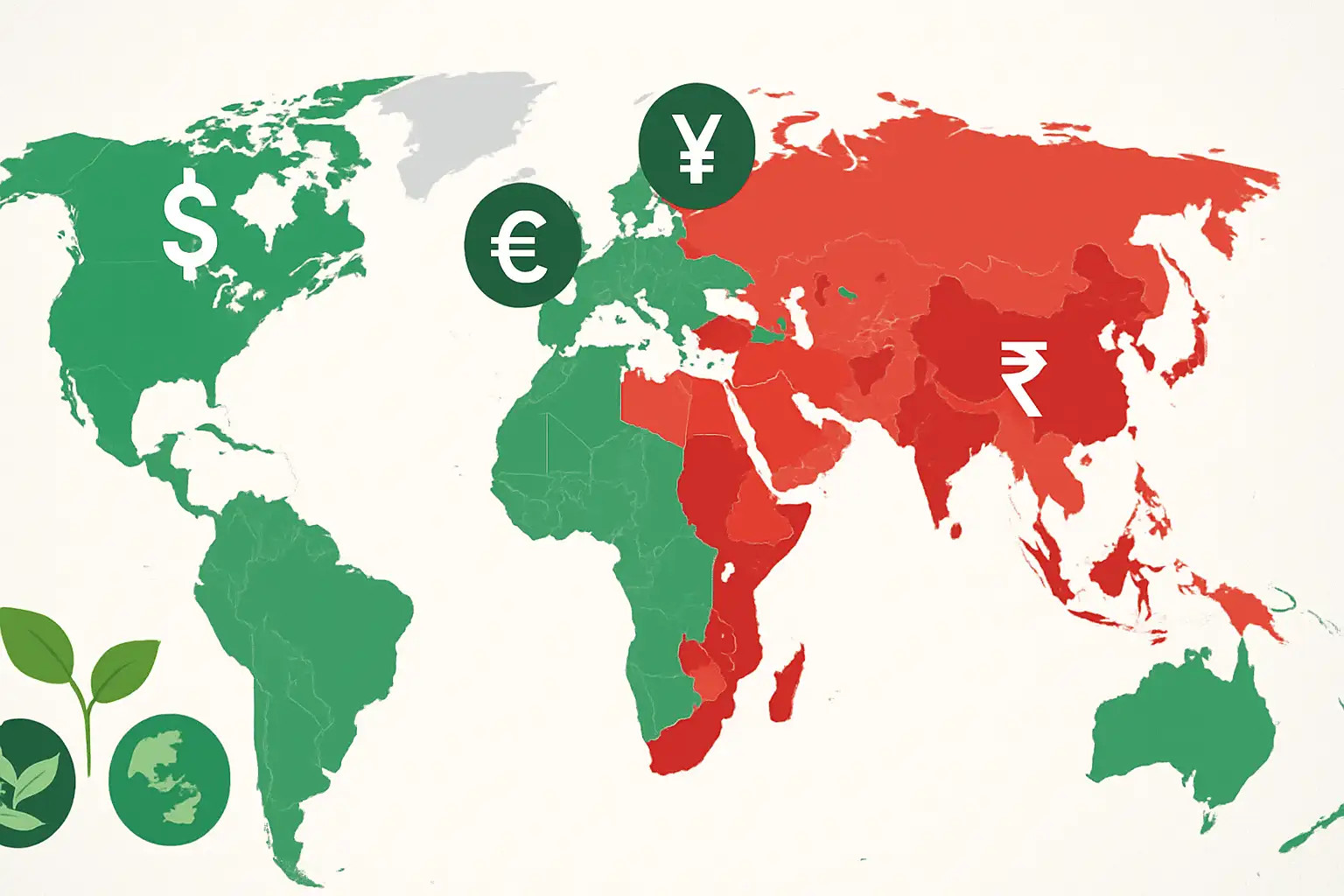 mapa global destacando países com melhor e pior desempenho em ESG e impacto nas moedas