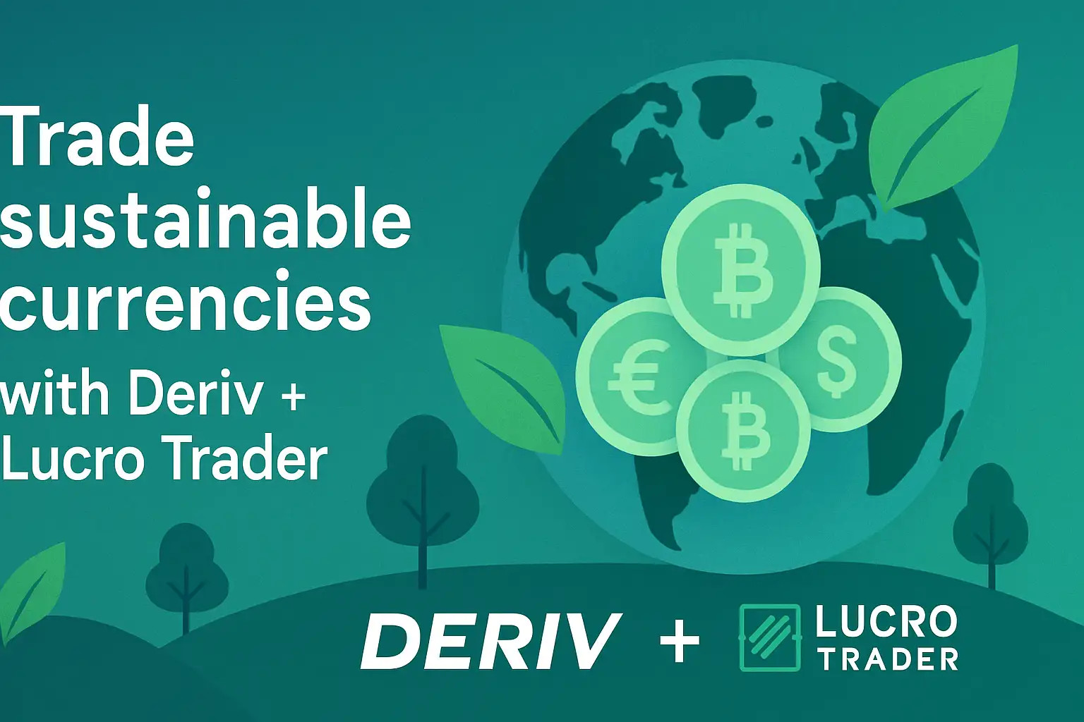 banner chamando o usuário a operar moedas sustentáveis com Deriv e Lucro Trader