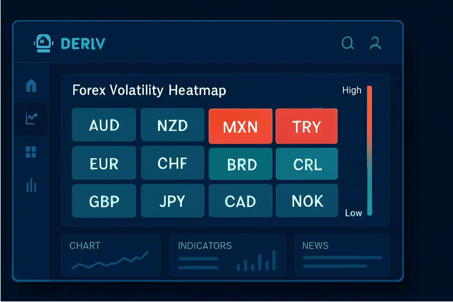 mapa de calor mostrando volatilidade de moedas emergentes no Forex