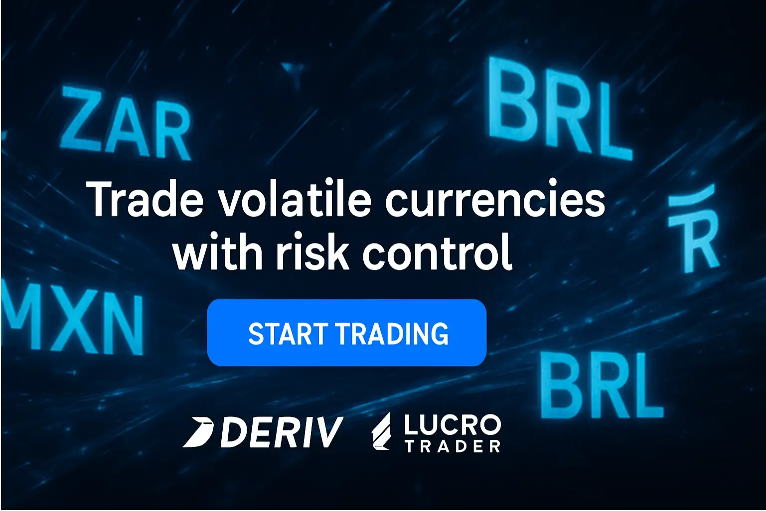 banner incentivando operar moedas voláteis com Deriv e Lucro Trader