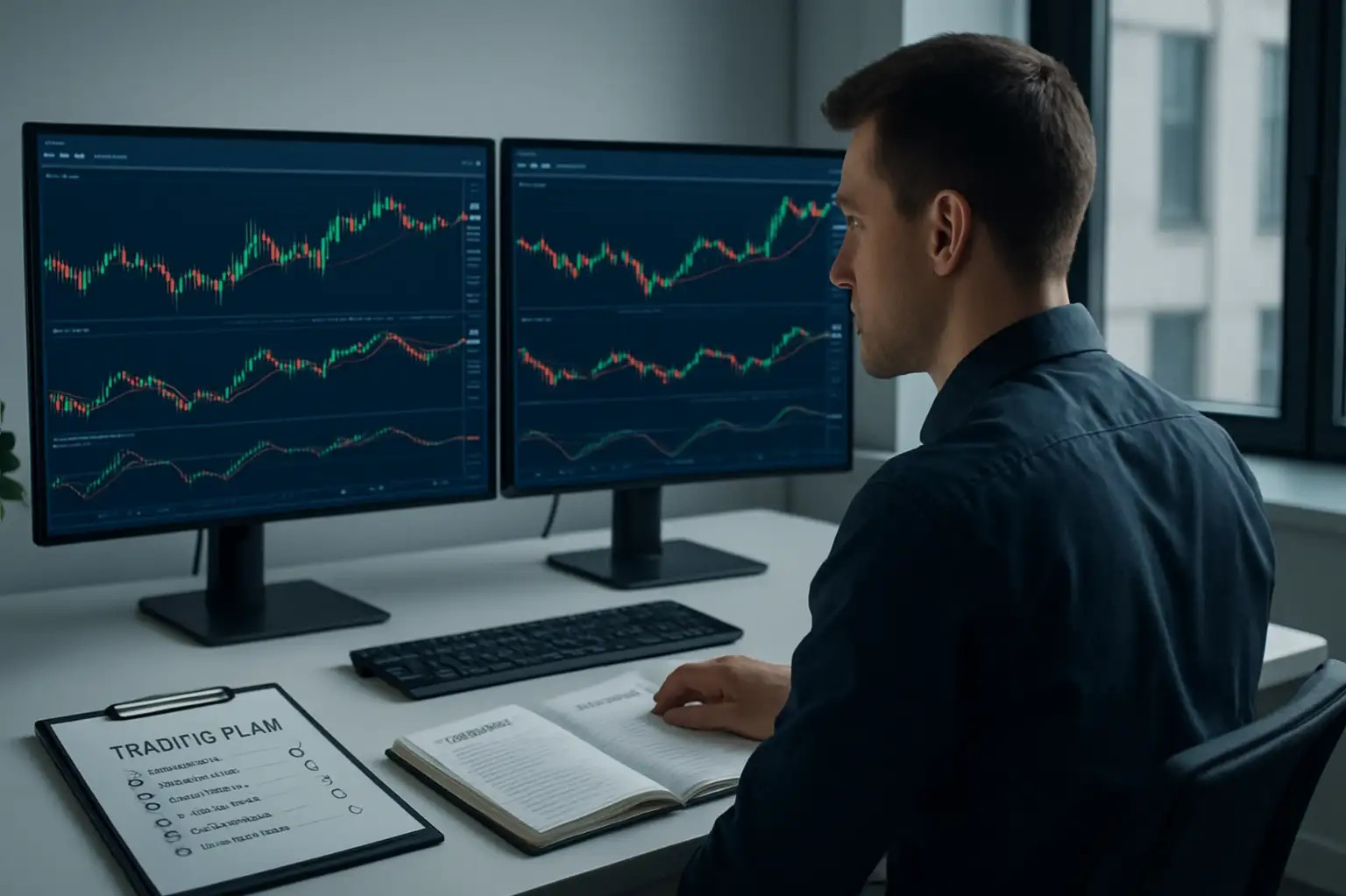 trader seguindo plano de trading com disciplina e controle emocional