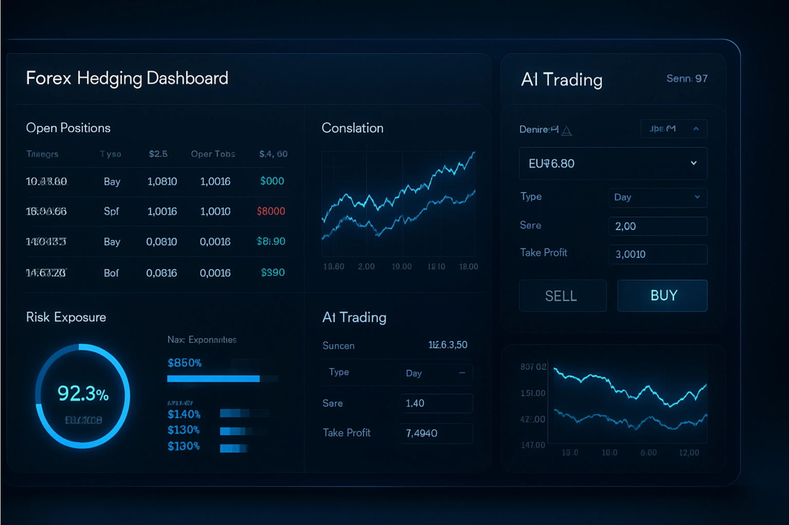 painel mostrando hedge com pares correlacionados e controle de risco no Forex