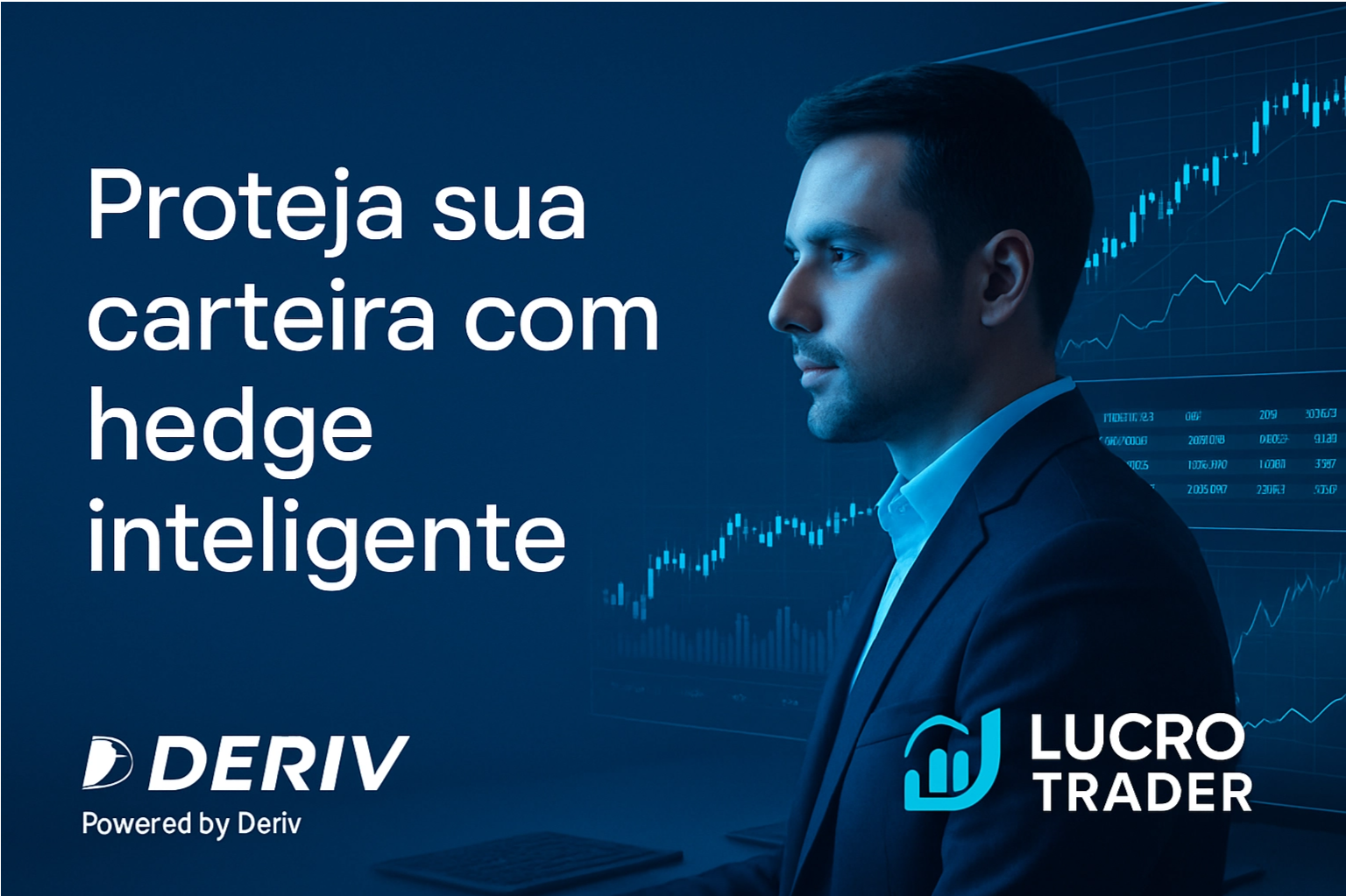 banner convidando a proteger a carteira no Forex com hedge usando Deriv e Lucro Trader