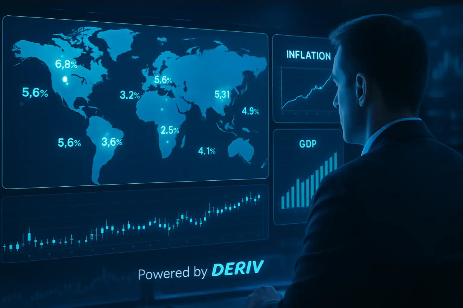 trader analisando indicadores macroeconômicos globais em painel financeiro