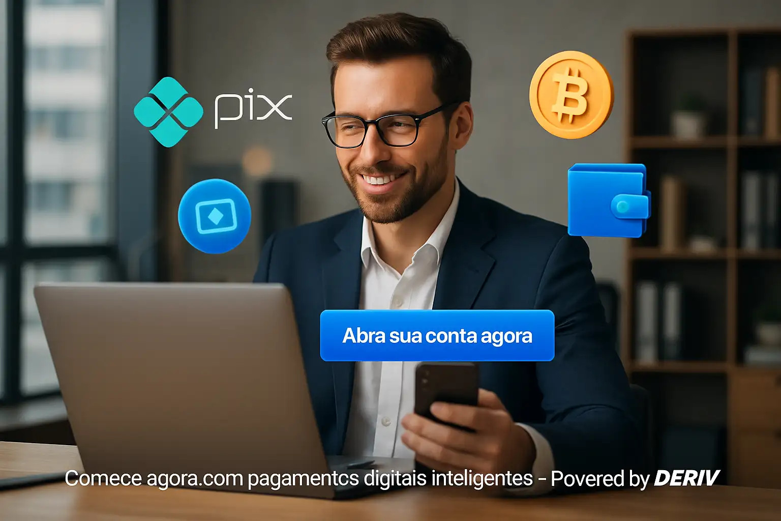 Abra sua conta na Deriv e utilize pagamentos digitais modernos