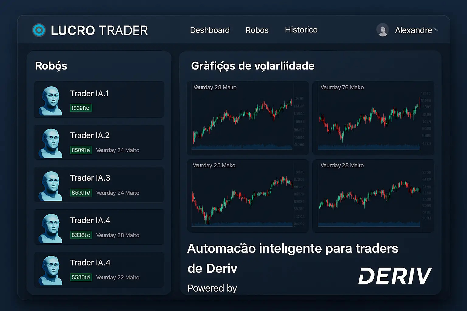 Plataforma de trading automatizado Lucro Trader integrada à Deriv