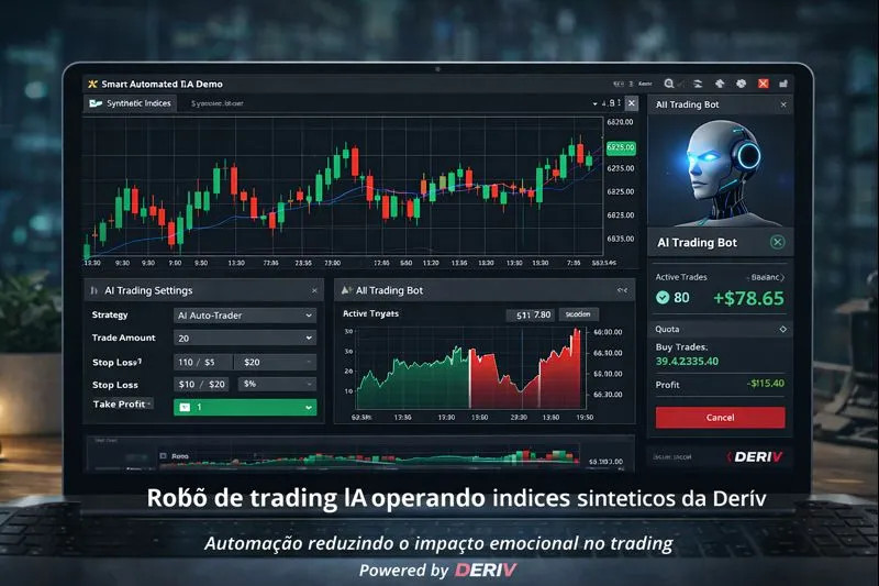 Robô de trading IA operando índices sintéticos da Deriv