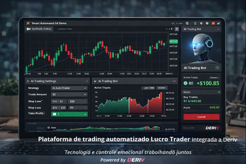 Plataforma de trading automatizado Lucro Trader integrada à Deriv