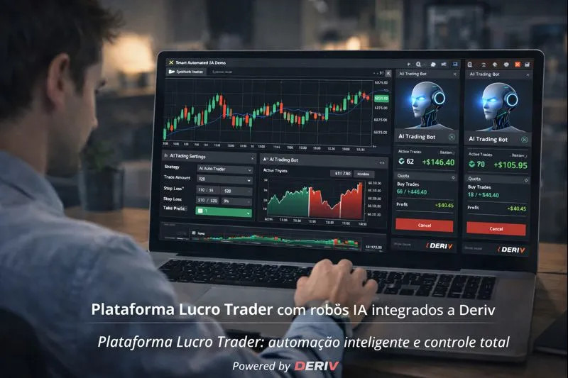 Plataforma Lucro Trader com robôs IA integrados à Deriv