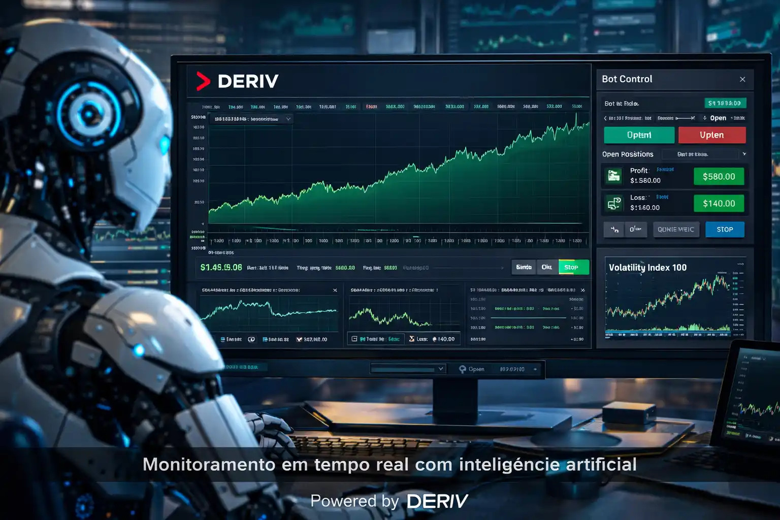 Dashboard de robô de trading IA na Deriv