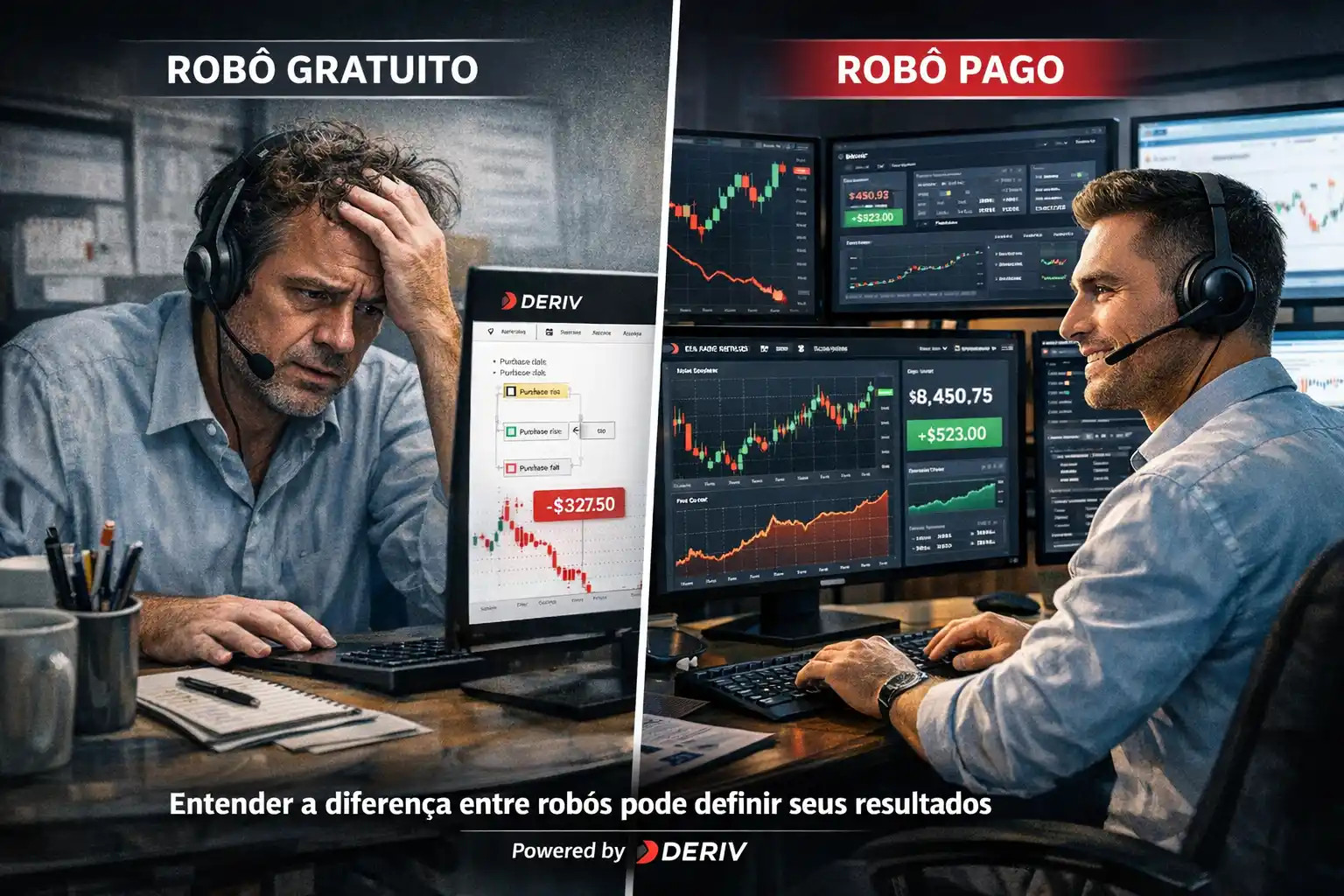 Comparação entre robô gratuito e robô pago na Deriv