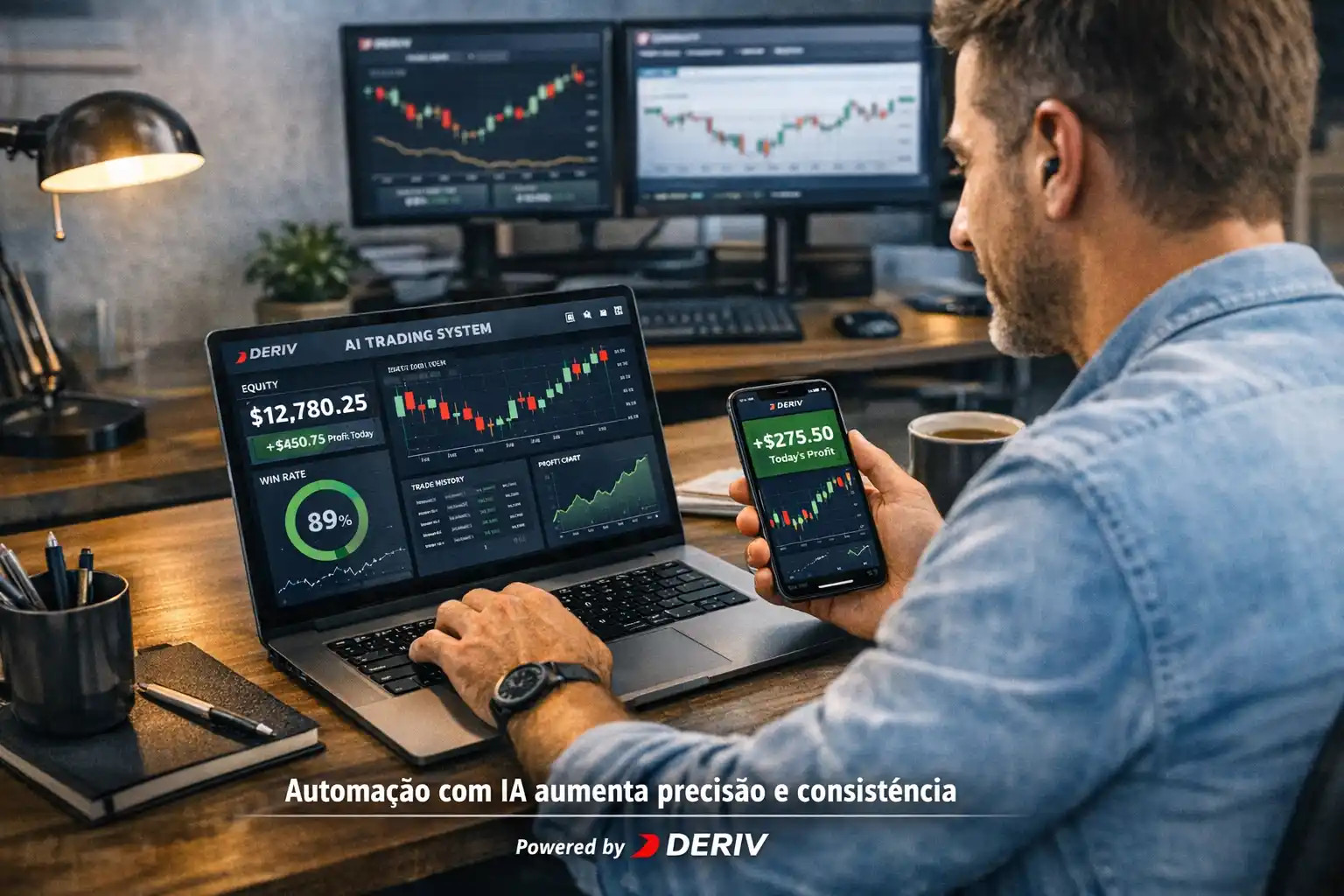 Trader utilizando inteligência artificial no trading automatizado
