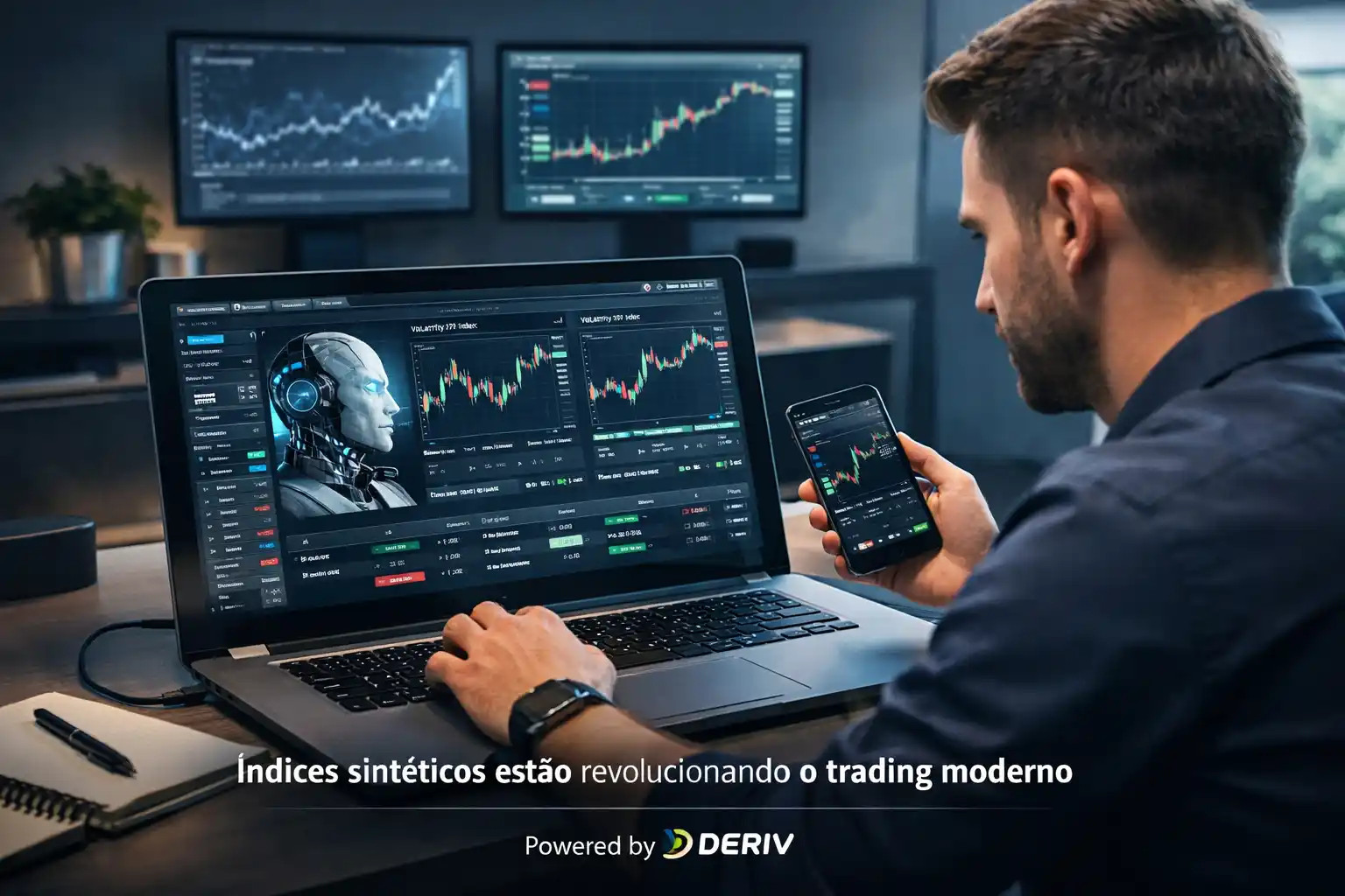 Trader operando índices sintéticos com automação