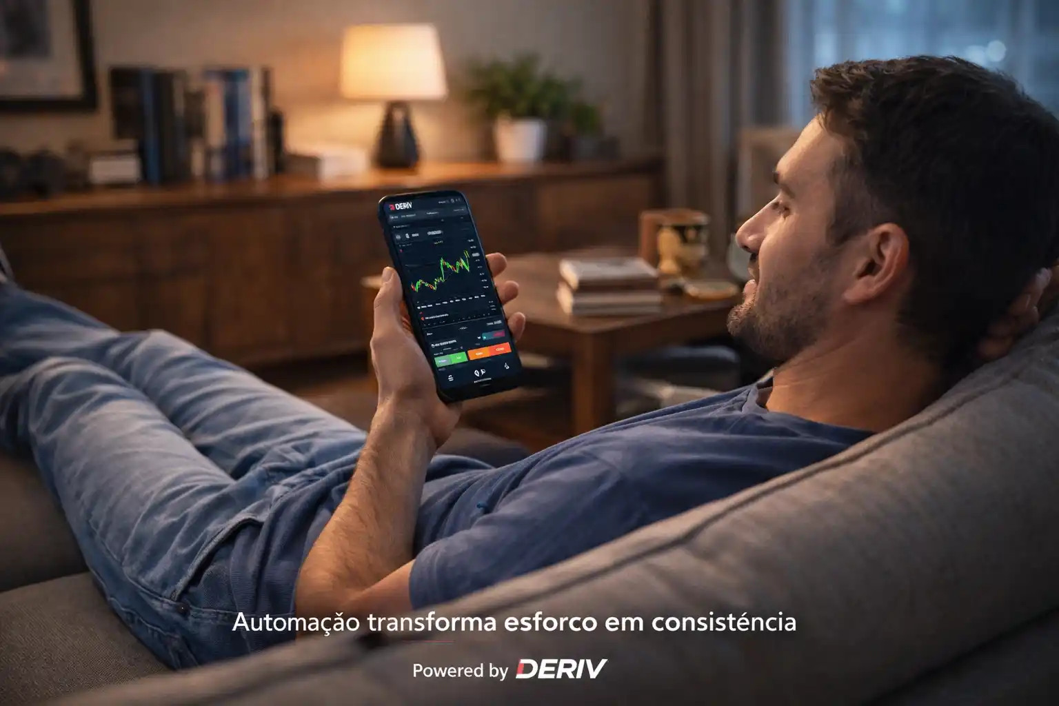 Trader acompanhando resultados automatizados com tranquilidade
