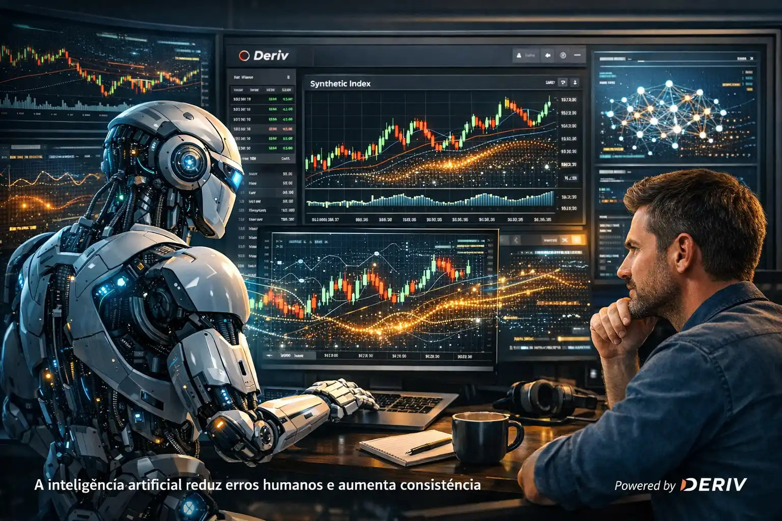 Robô de trading com inteligência artificial analisando mercado