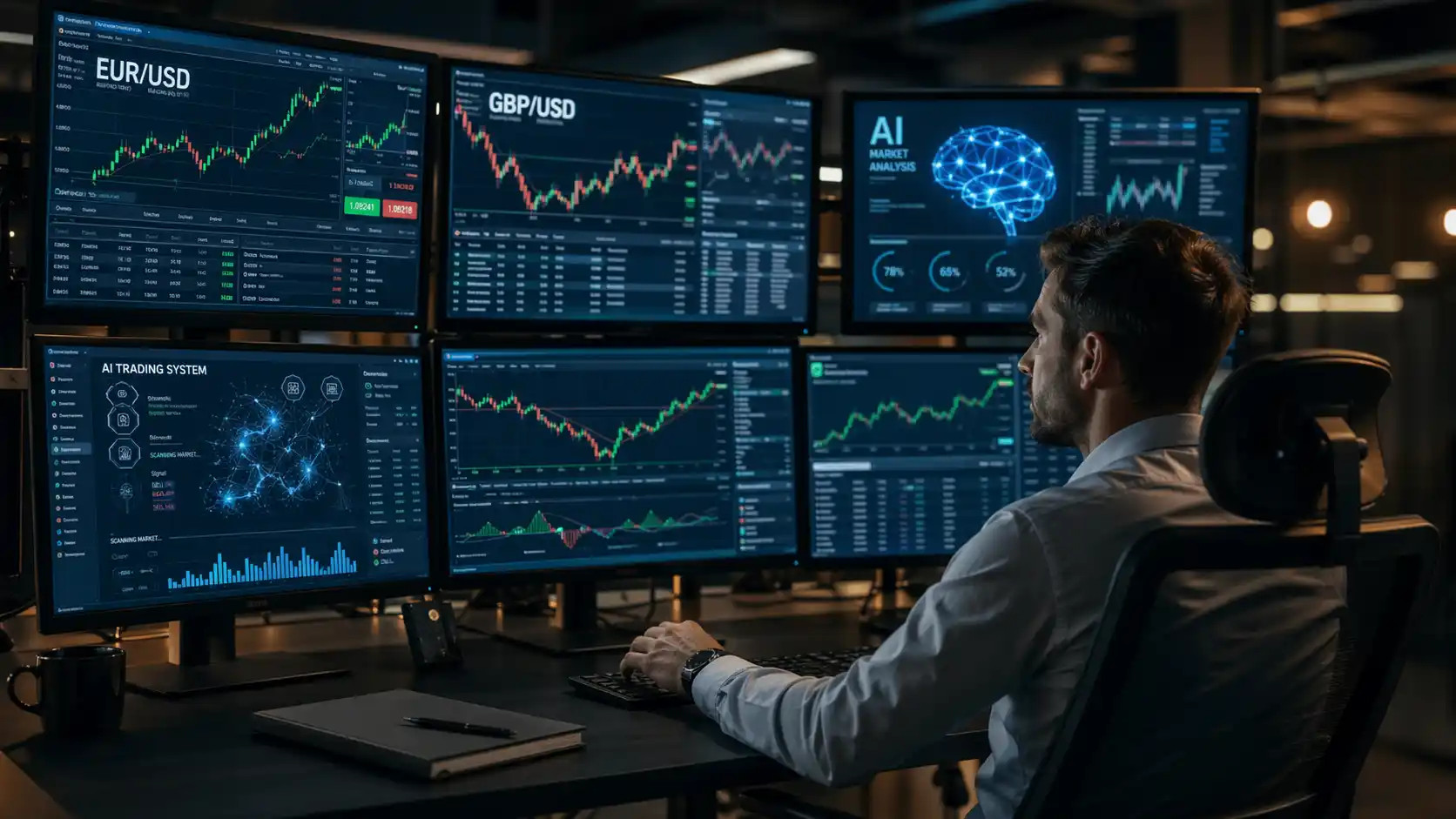 Trader utilizando inteligência artificial para operar Forex