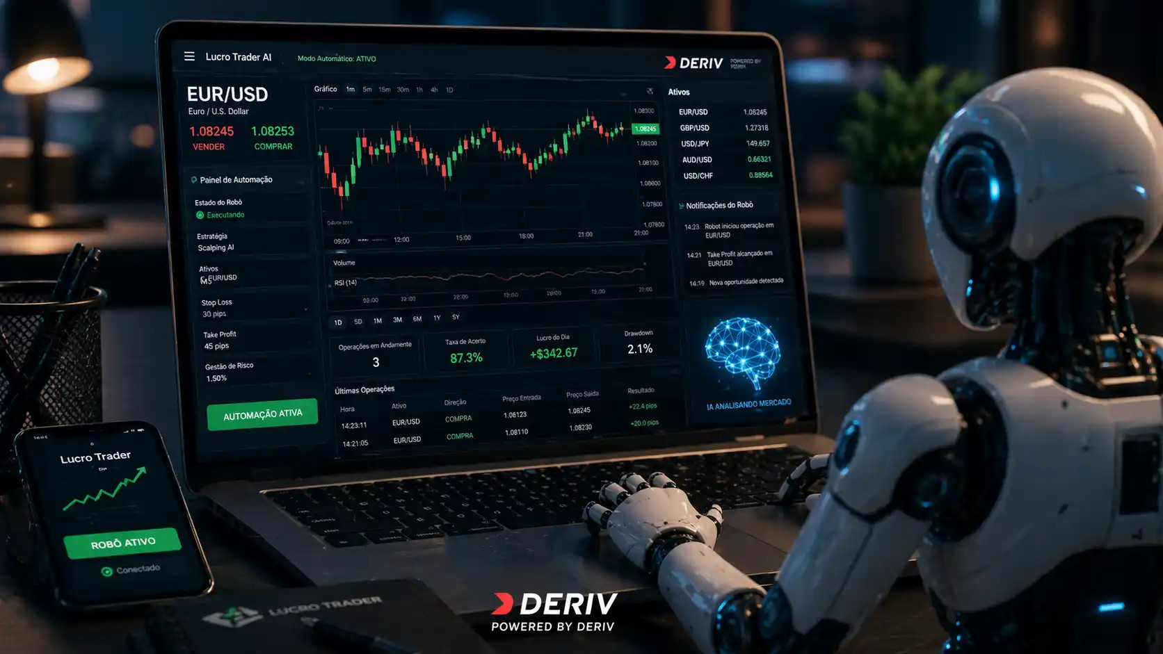 Robô de trading operando automaticamente no mercado Forex