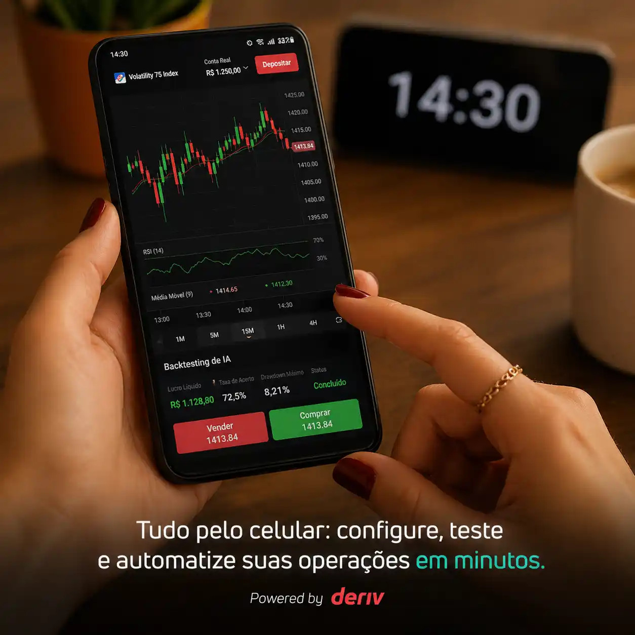 Passo a passo do backtesting de IA no aplicativo da Lucro Trader para Deriv - robô de trading