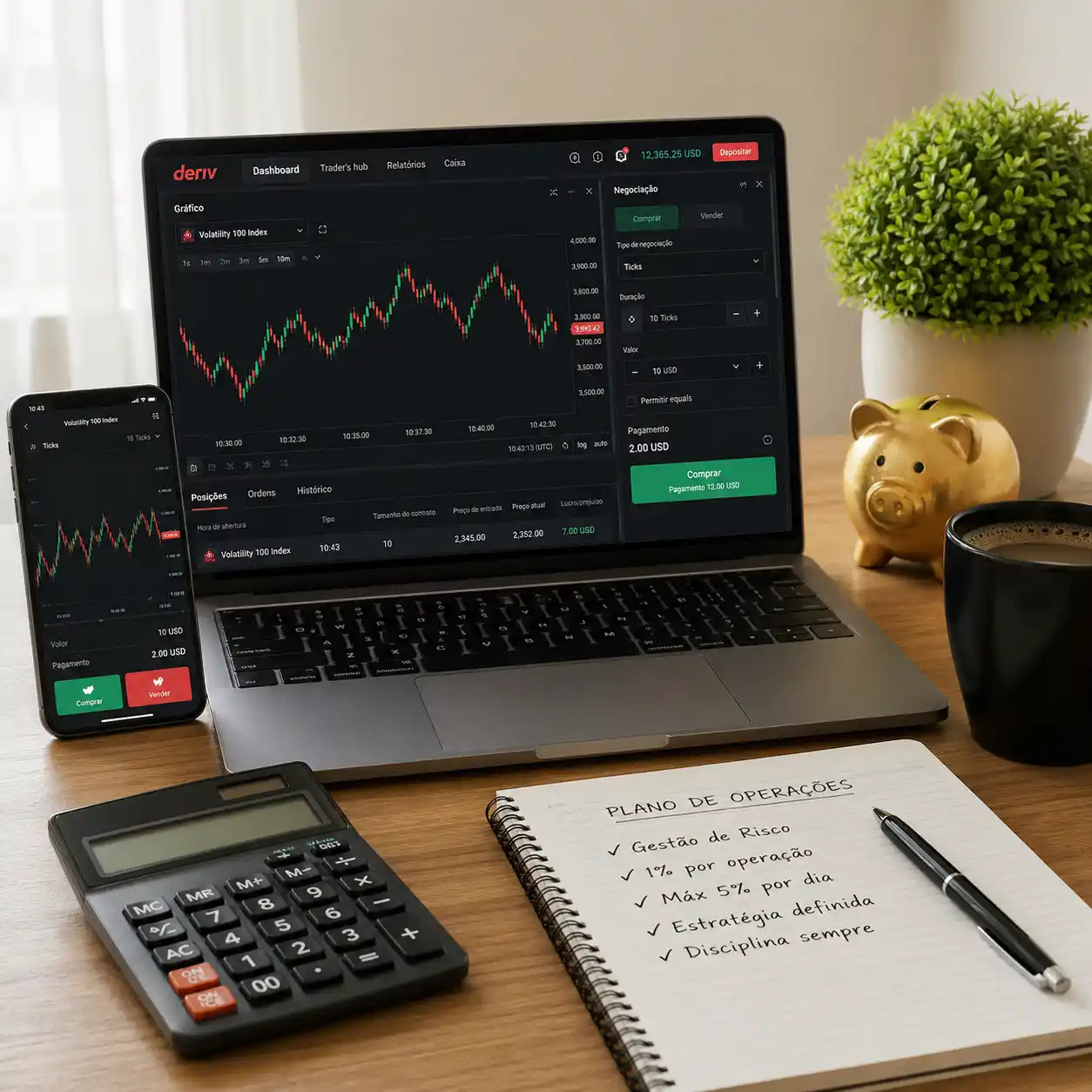 Gestão de banca para iniciantes na Deriv com robô de trading