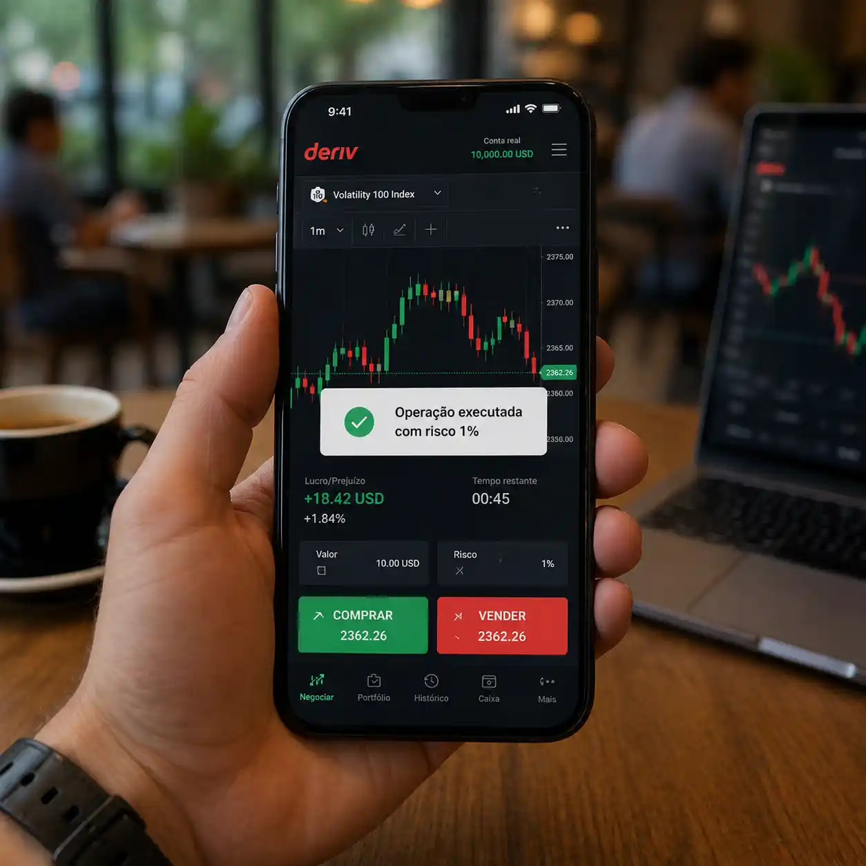 Operando de qualquer lugar com robô de trading Deriv e gestão de risco
