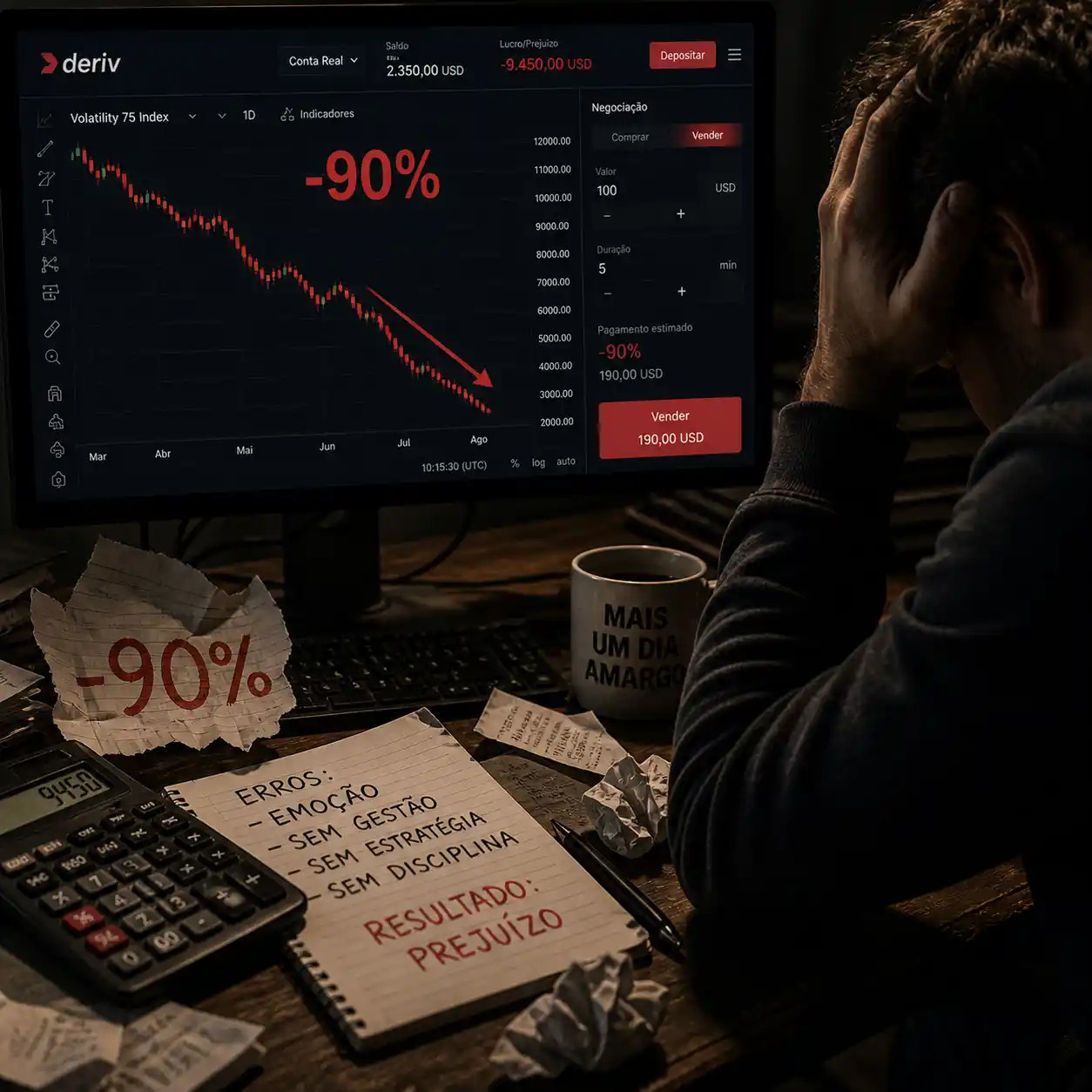 Estatística: 90% dos traders perdem dinheiro na Deriv por falta de gestão