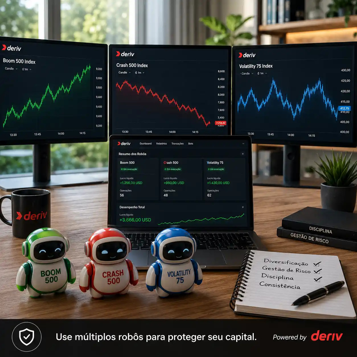 Diversificação de robôs de trading na Deriv para minimizar riscos