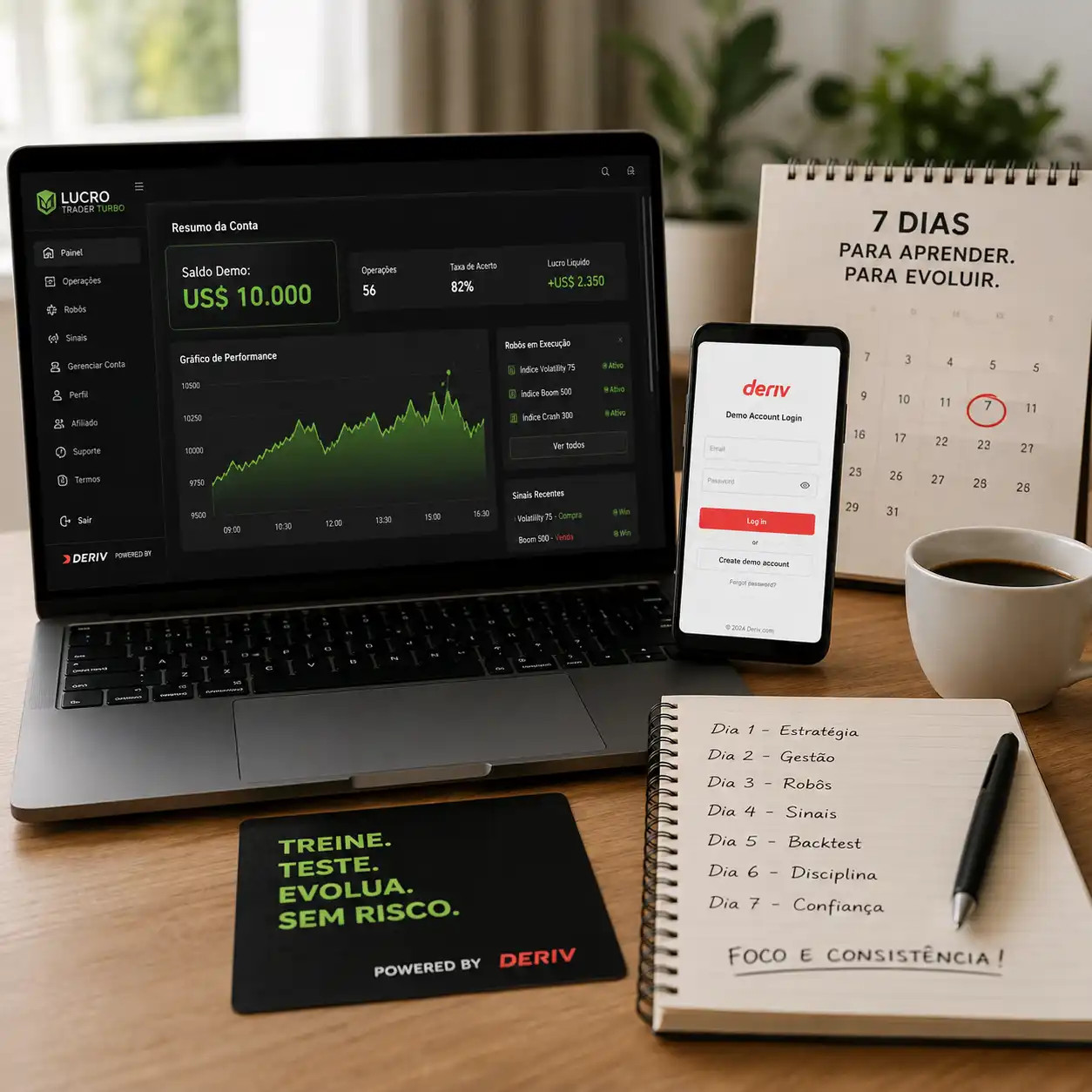Aprenda sem risco, opere com confiança. Powered by Deriv