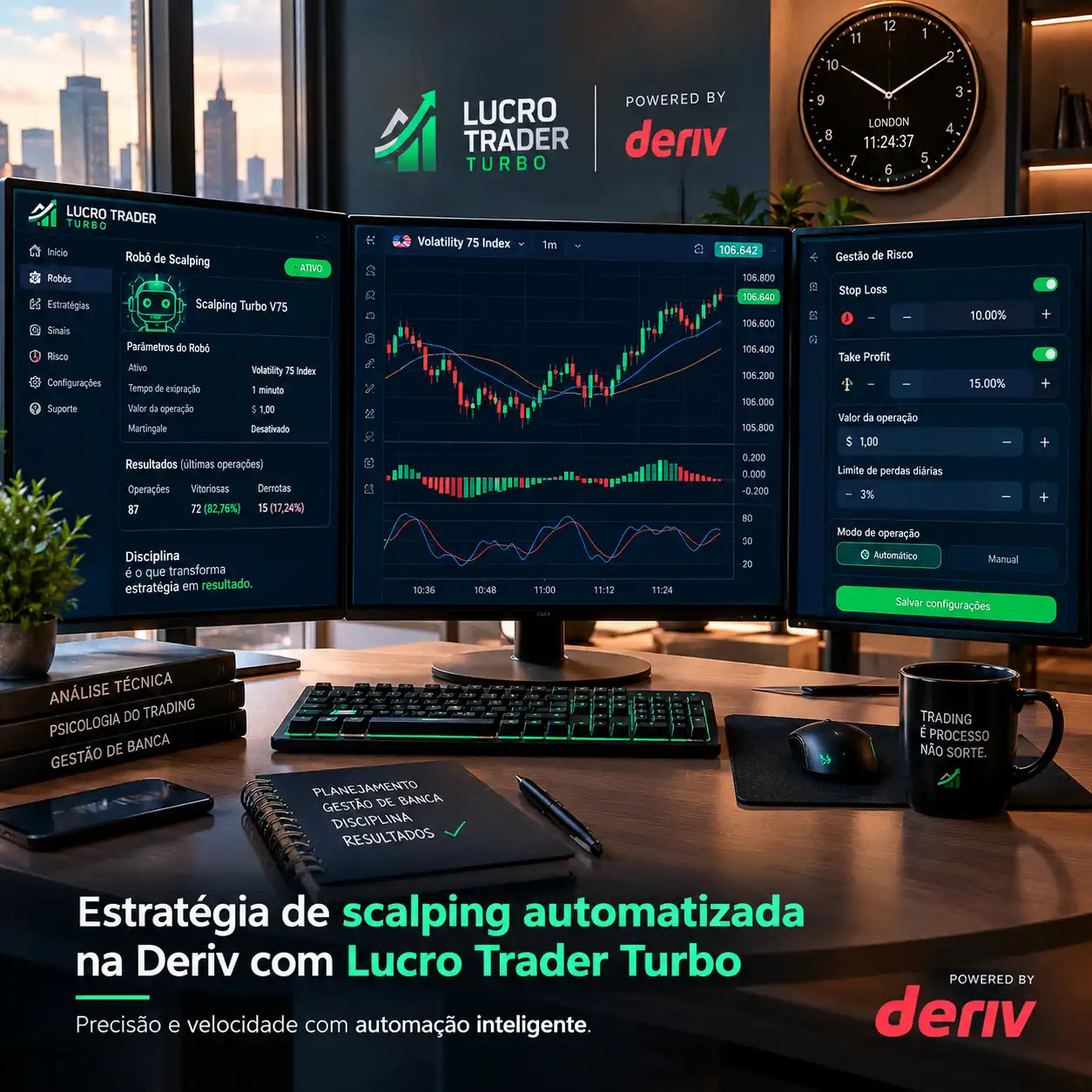 Estratégia de scalping automatizada na Deriv com Lucro Trader Turbo